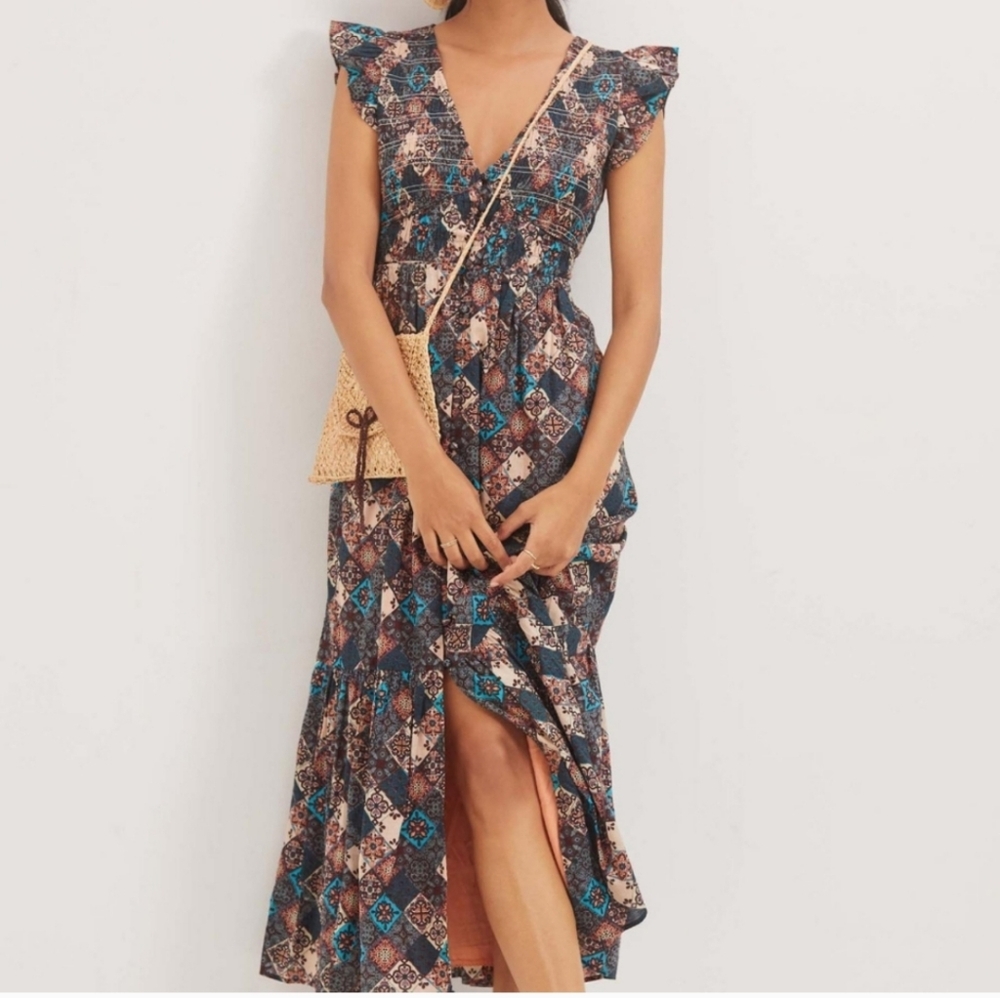By Anthropologie The Peregrine Bohemian Print Maxi Dress Size L